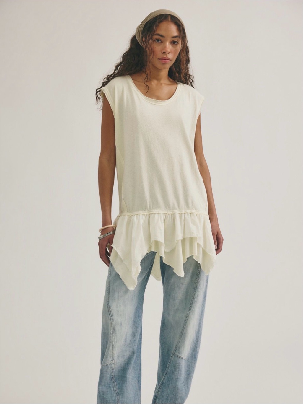 Nwt We The Free Kris Ruffle Tunic Cream Off-White Size Small